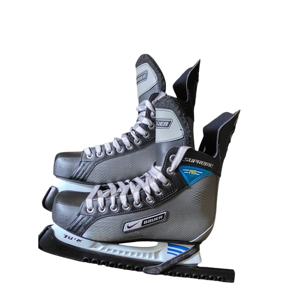Nike Bauer Supreme Pro Ice Hockey Skates Grey Black Blue Tuuk Holders Mens